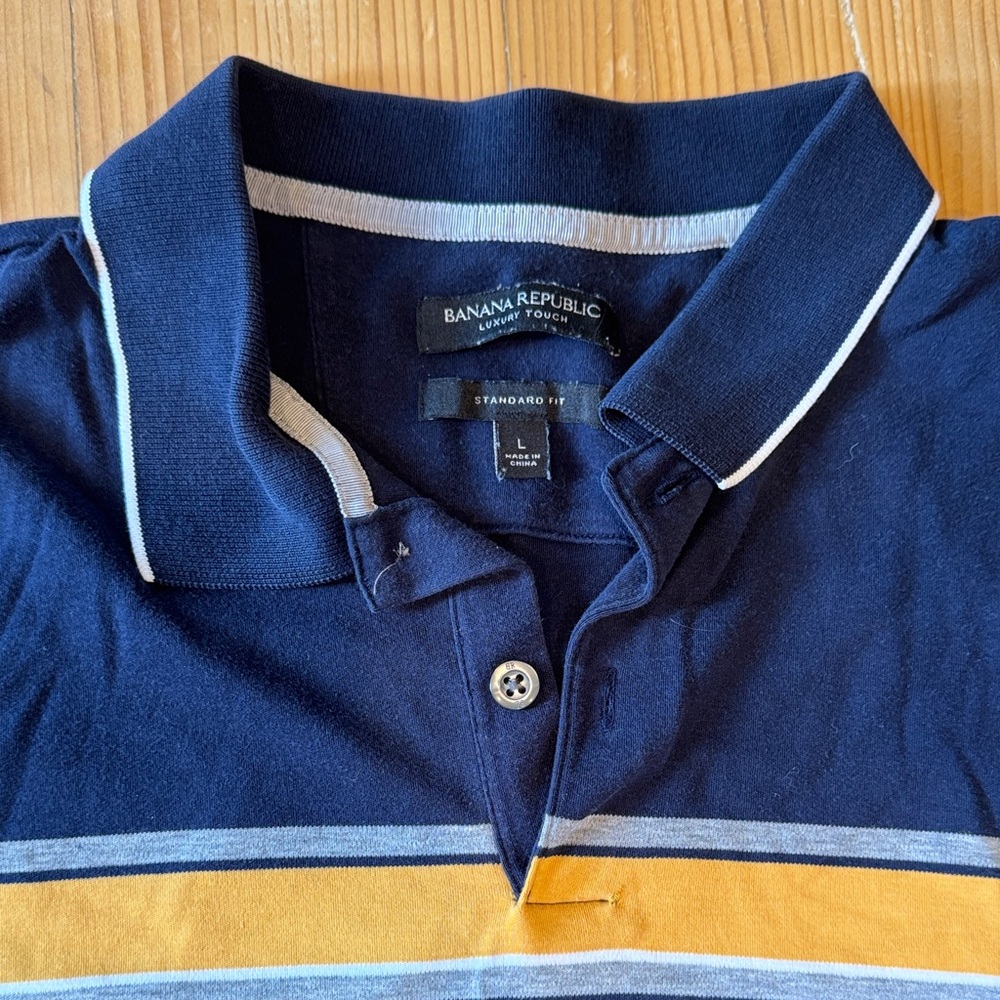 Banana Republic Navy Polo with Yellow Stripe